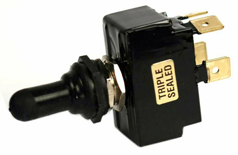 K4, Off / Momentary On Double Pole 20 Amp Sand Sealed Toggle Switch w/ Tab Terminals